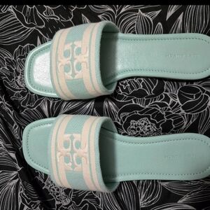 Tory Burch Green Sandals with Perforated Strap